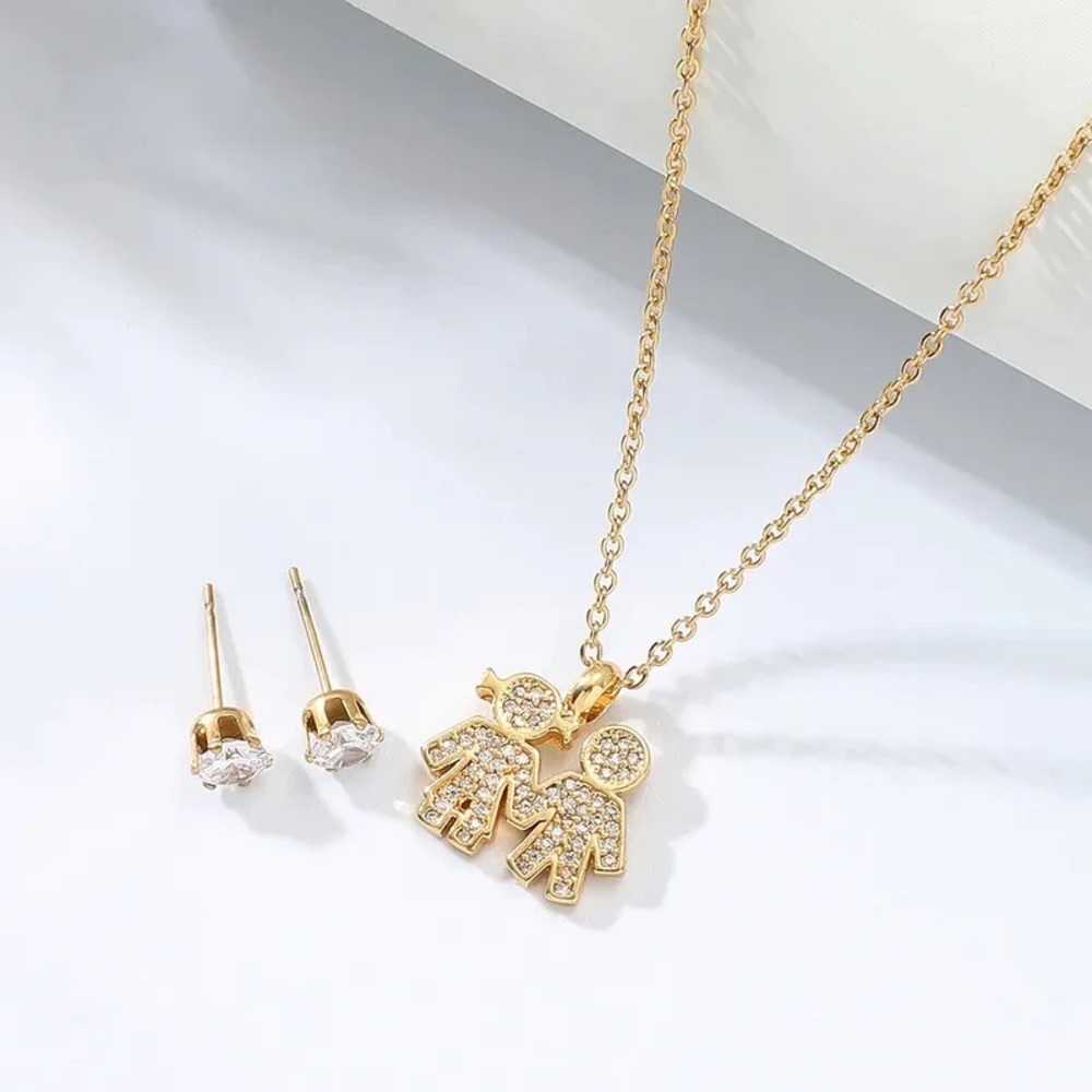 Necklace with earrings stainlessteel gold girl & boy